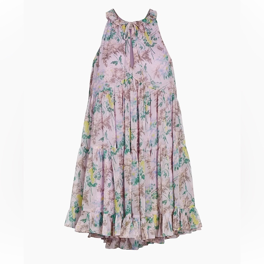 Cinq a Sept Size 4 Sleeveless Phyllis Dress Ruffle Neckline Tiered Swing New